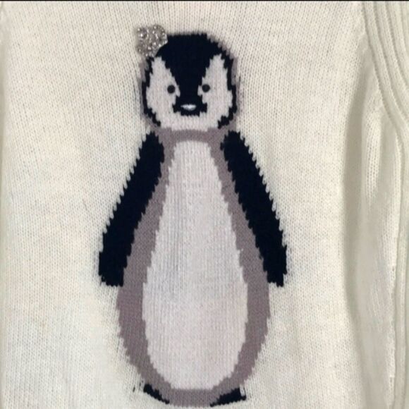 LC LAUREN CONRAD IVORY CREAM PENGUIN KNIT SWEATER DIAMOND RHINESTONE NOVELTY XS - Picture 10 of 15